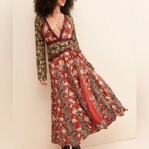 Rare Free People Floral V-Neck Maxi Dress